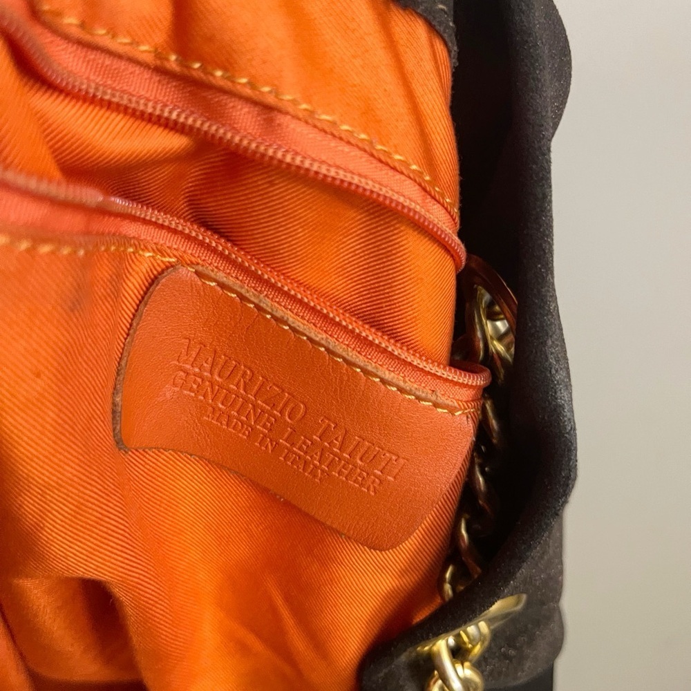 Maurizio Taiuti Brown Suede Shoulder Bag with Gold Chain Chic Classy Minimalist - Picture 9 of 13